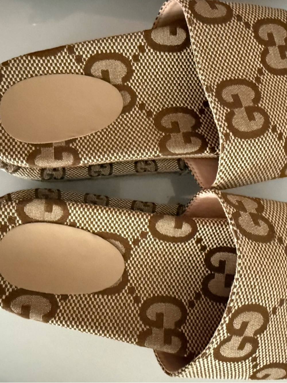 Monogram Slide Sandals in Beige Brown